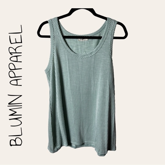 0439W. BLUMIN APPAREL TANK TOP 1X SAGE GREEN AND WHITE STRIPES - Picture 1 of 9